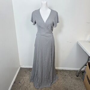 Bohme Gray Gauzy‎ Feminine Neutral Minimalist Casual Wrap Maxi Dress Size Small